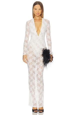 Long Sleeve V-Halter Column Dress Alex Perry